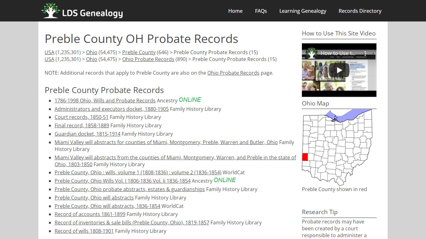 Preble County OH Probate Records - ldsgenealogy.com